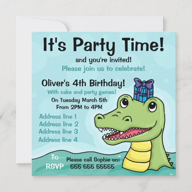 Snappy Birthday Crocodile Birthday Invitation (Front)