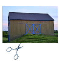 Snappy Brown Barn with Two Outlined Blue Xs