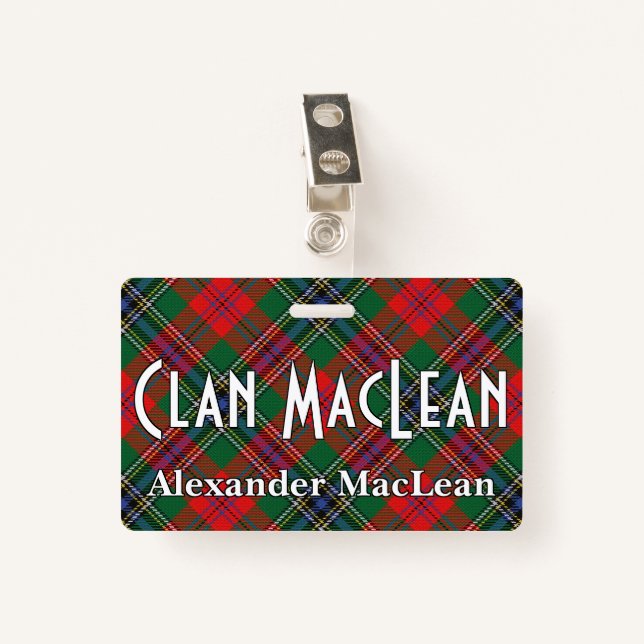 Snappy Clan MacLean Red Tartan ID Badge (Front with Clip)