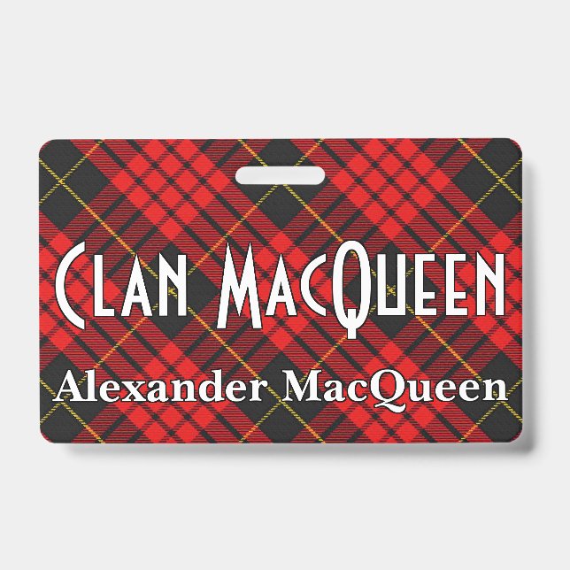 Snappy Clan MacQueen Tartan ID Badge (Front)