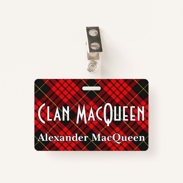 Snappy Clan MacQueen Tartan ID Badge (Front with Clip)