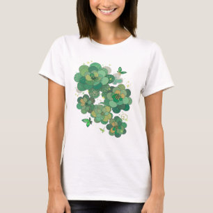 Snappy Gold GREEN FLOWERS AND BUTTERFLIES Design T-Shirt