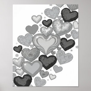 Snappy Grey HEARTS AND STARS Slogan Design Poster