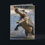 Snappy Jaws: Crocodile Leaping Birthday Card<br><div class="desc">Pictured Is A Bug Scary Crocodile Leaping From The River.</div>