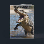 Snappy Jaws: Crocodile Leaping Birthday Card<br><div class="desc">Pictured Is A Bug Scary Crocodile Leaping From The River.</div>
