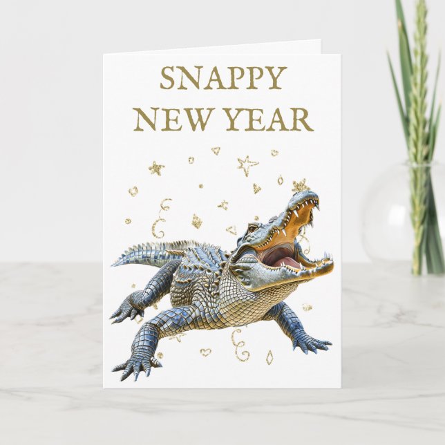 Snappy New Year Funny Crocodile  Card (Front)