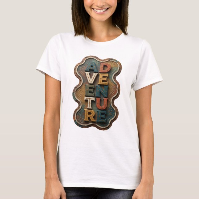 Snappy Orange ADVENTURE Statement Design T-Shirt (Front)