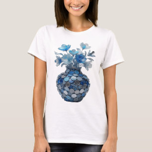 Snappy Silver BLUE FLORAL VASE Bold Design T-Shirt