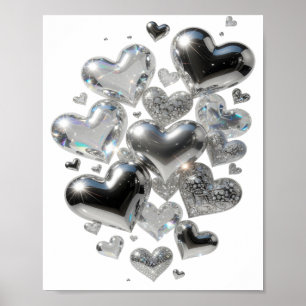 Snappy Silver HEARTS OF GLASS 3D Text Art Poster