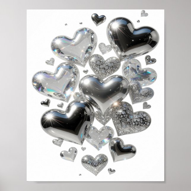 Snappy Silver HEARTS OF GLASS 3D Text Art Poster (Front)