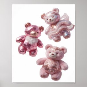 Snappy Silver THREE PINK TEDDY BEARS Design Poster