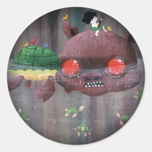 Snappy Turtle - Fade to Black Classic Round Sticker