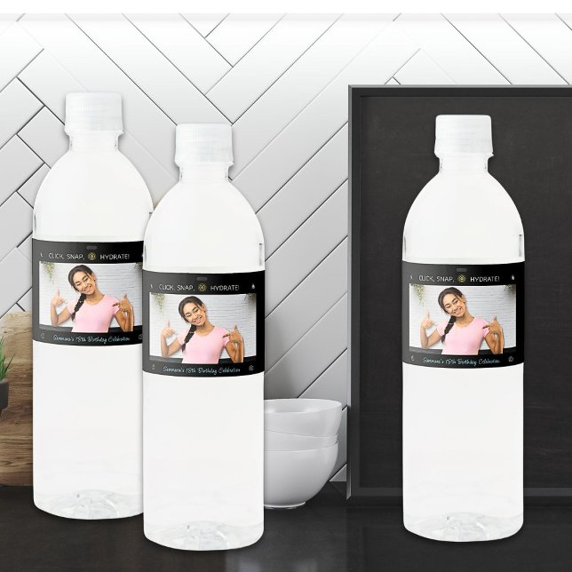 Snapshot Birthday Photo  Water Bottle Label (Creator Uploaded)