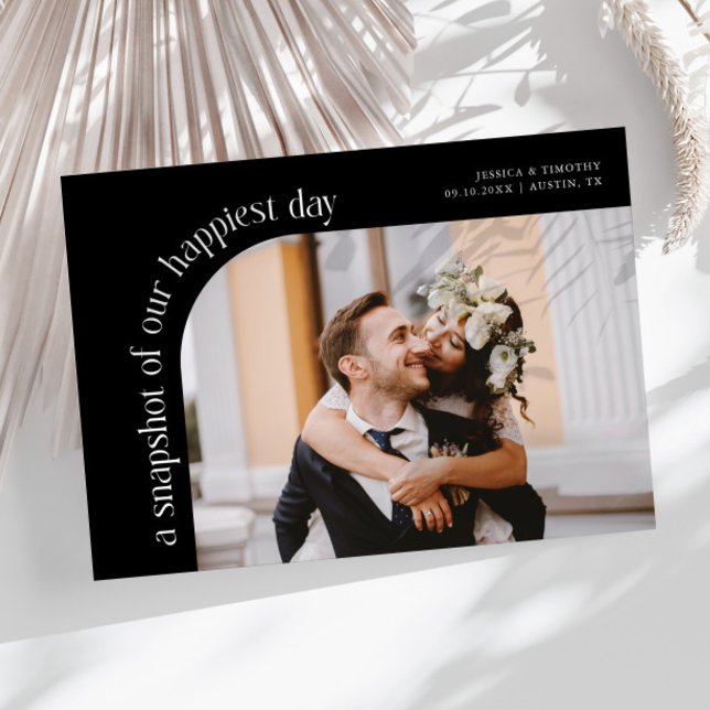 Snapshot Happiest Day Black Wedding Photo Thank You Card (Creator Uploaded)