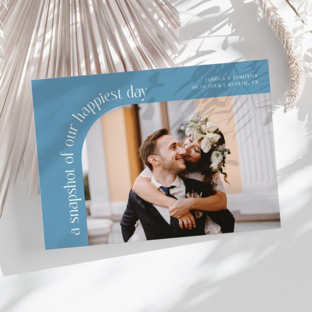 Snapshot Happiest Day Denim Blue Wedding Photo Thank You Card (Creator Uploaded)