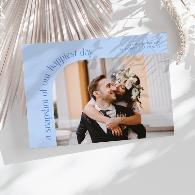 Snapshot Happiest Day Icy Blue Wedding Photo Thank You Card (Creator Uploaded)