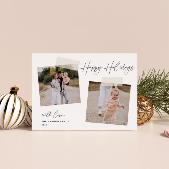 Snapshot | Happy Holidays Two Photo Holiday Card (Creator Uploaded)