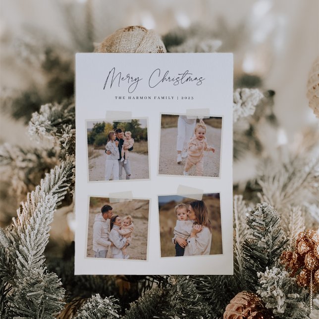 Snapshot | Merry Christmas 4 Photo Holiday Card (Creator Uploaded)