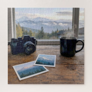 Snapshot Mountain Scenes with Camera and Coffee Jigsaw Puzzle