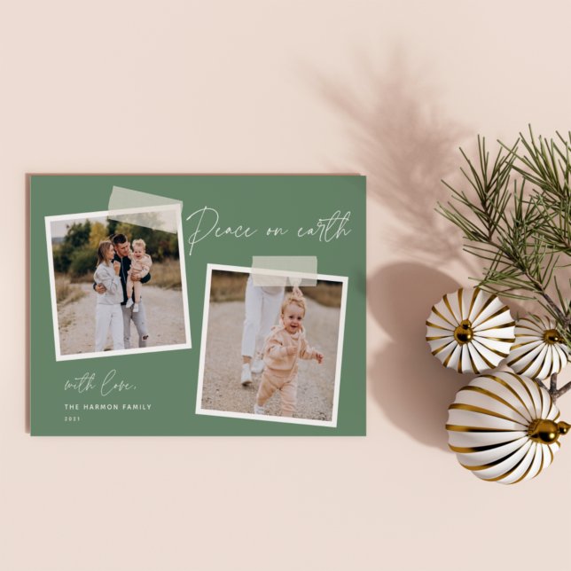Snapshot | Peace on Earth Two Photo Holiday Card (Creator Uploaded)