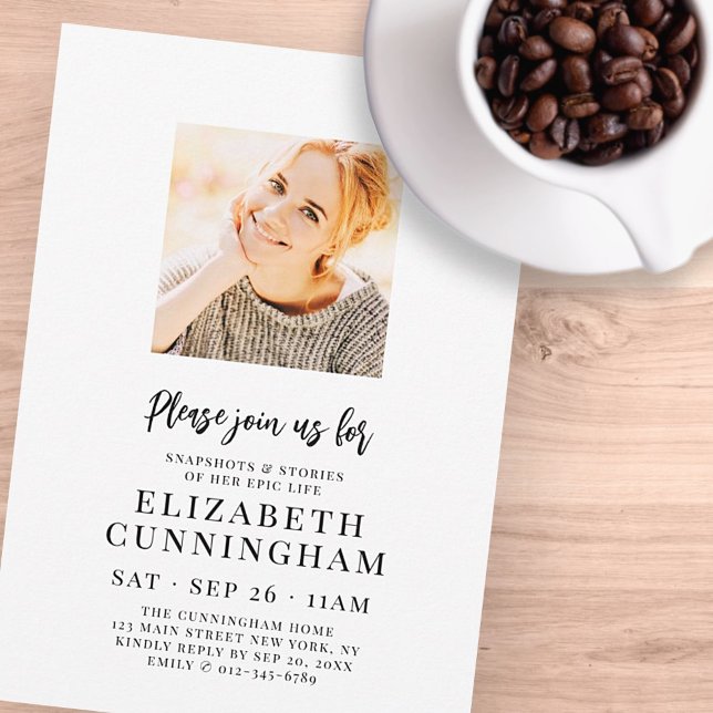 Snapshots and Stories of Her Memorial Modern Photo Invitation (Creator Uploaded)