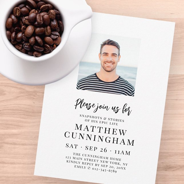 Snapshots and Stories of His Memorial Modern Photo Invitation (Creator Uploaded)