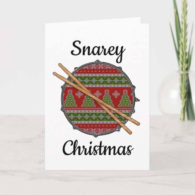 Snare Drum Drumsticks Musician Drummer Christmas H Holiday Card (Front)