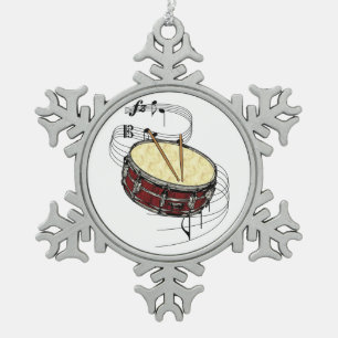 Snare Drum Snowflake Pewter Christmas Ornament