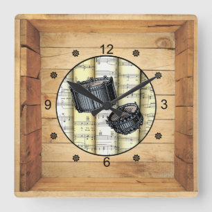 Snare Drums ~ 3 Dimensional ~ Folk Art Box ~ Square Wall Clock