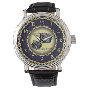 Snare Drums ~ Musical Scroll ~ Gold/Navy Blue ~ Watch