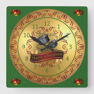 Snare Drums ~ Musical Scroll ~ “Merry Christmas” Square Wall Clock