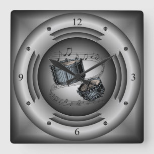Snare Drums ~ Musical Scroll ~ Silver Speaker ~ Square Wall Clock