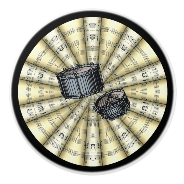 Snare Drums ~ Rolled Sheet Music ~Chose Background Ceramic Knob (Front)
