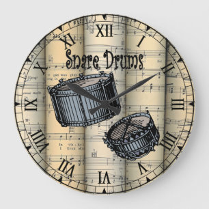 Snare Drums ~ Rolled Vintage Sheet Music ~ Unique Large Clock