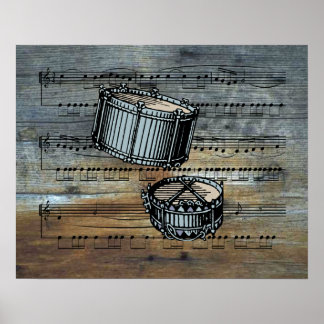Snare Drums ~ Sheet Music On Barnwood Background Poster