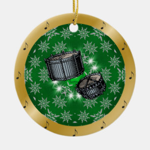 Snare Drums ~ Silver ~ Green ~ Gold ~ Christmas ~ Ceramic Tree Decoration