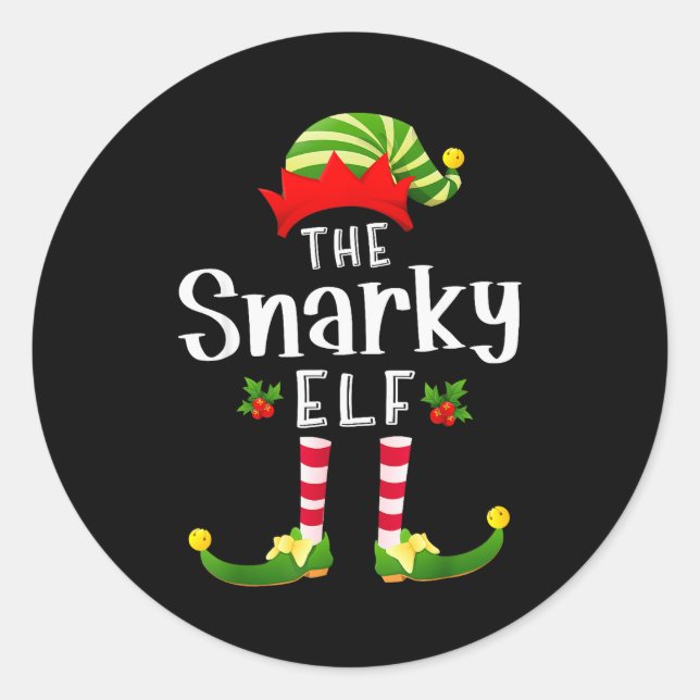Snarky Christmas Elf Matching Pajama X-mas Party  Classic Round Sticker (Front)