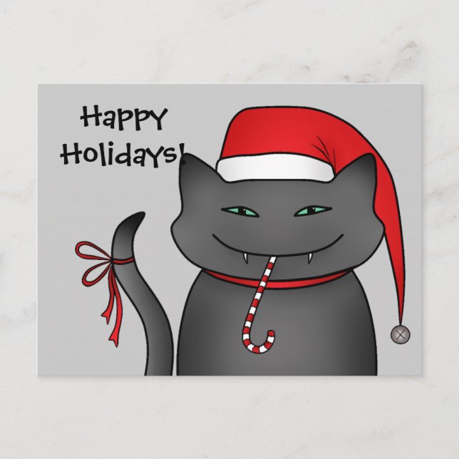 Snarky funny Christmas cat grey Holiday Postcard (Front)
