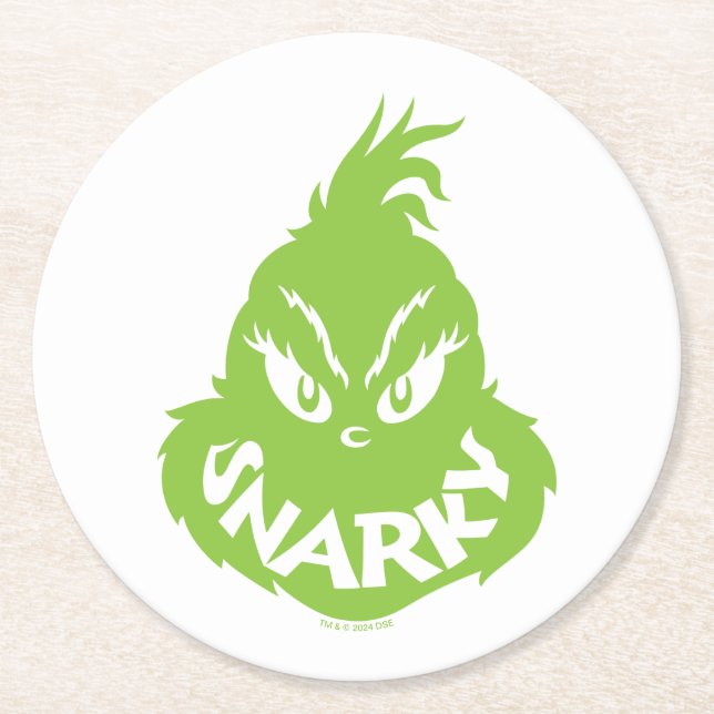 Snarky Grinch | Grinch Face Round Paper Coaster (Front)