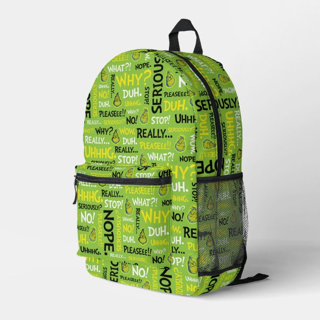 Snarky Grinch | Grinch Snarky Phrase Pattern Printed Backpack (Back Corner Right)