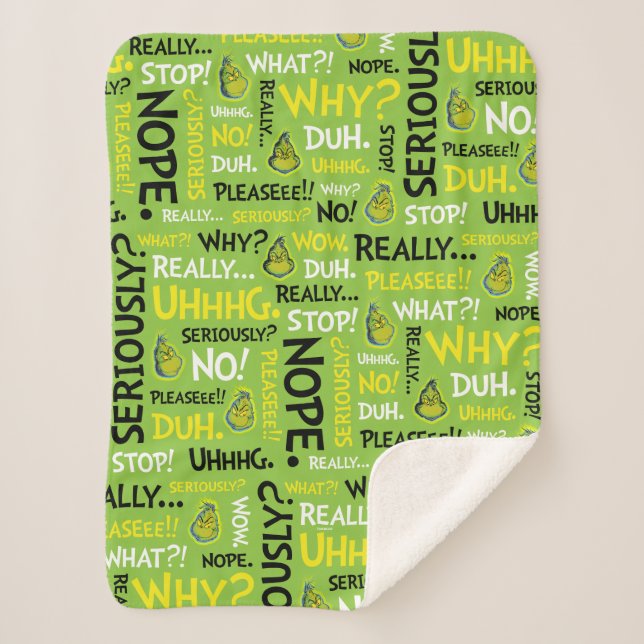 Snarky Grinch | Grinch Snarky Phrase Pattern Sherpa Blanket (Front)