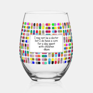 Snarky Mom Pills And Wine Drinkware Set Stemless Wine Glass