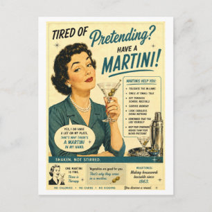Snarky Vintage-Style Martini Advertisement Postcard