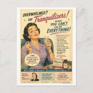 Snarky Vintage-Style Tranquilliser Advertisement Postcard
