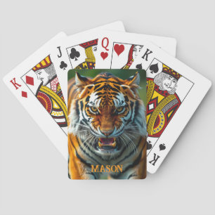 Snarling Angry Tiger Personalise Name Playing Cards