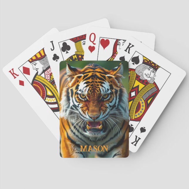 Snarling Angry Tiger Personalise Name Playing Cards (Back)