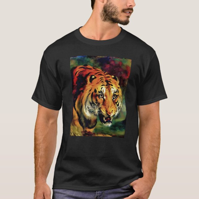 Snarling Bengal Tiger Head Portrait T-Shirt (Front)