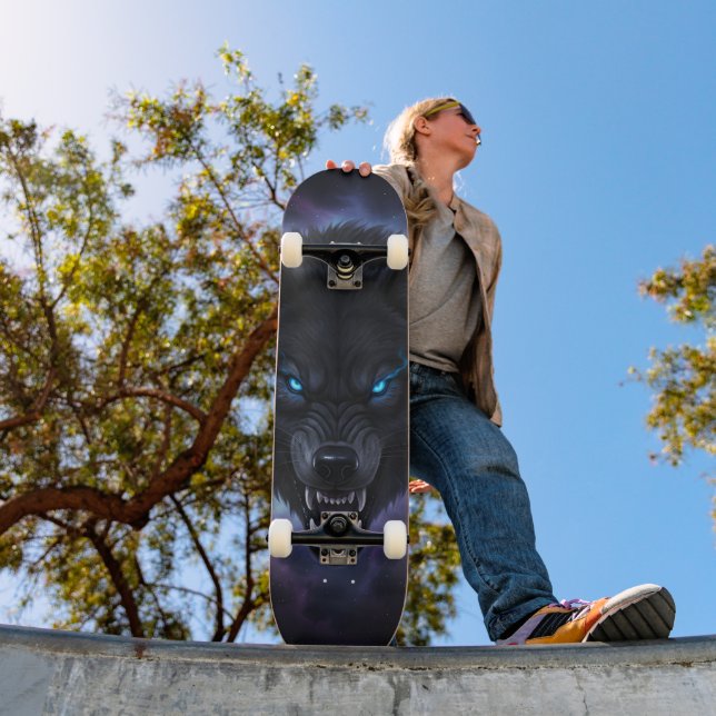  Snarling black wolf head Skateboard  (Outdoor 1)