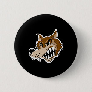 snarling brown wolf face 6 cm round badge