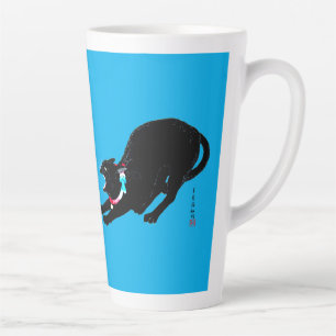 Snarling Hissing Black Japanese Cat Latte Mug